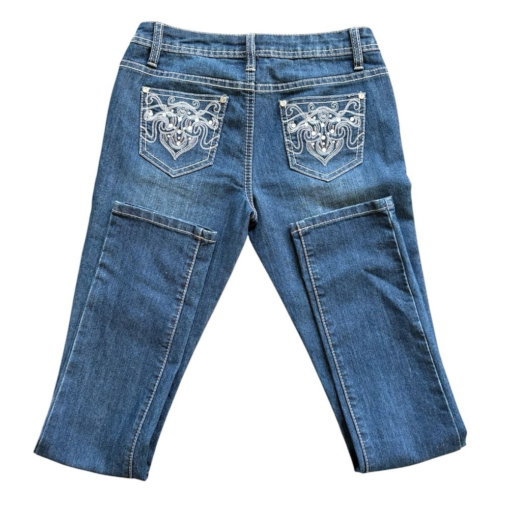 Earl Jeans Woman’s Size 3 Low-Rise Embellished Rhinestone Pocket Denim Jeans